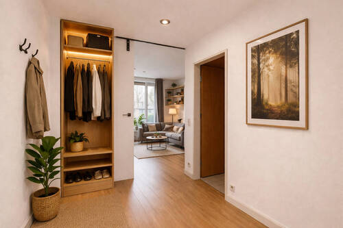 Flur mit Blick ins Wohnzimmer visualisiert - 