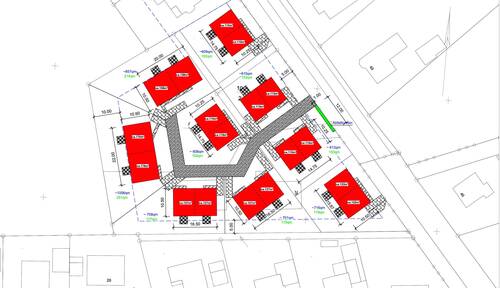 Gebäudekörper eingezeichnet - Grundstück für Doppelhäuser (18 DHH2380 m² Wfl.) - Huntlosen-Großenkneten - Oldenburg 10 Min. Fahrt