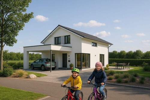 Kinder auf Fahrrädern vor Haus - Bien-Zenker: Ihr individuell geplantes Traumhaus in Lübeck - Travemünde erwartet Sie!