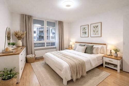 Schlafzimmer (visualisiert) - Liebevoll gestaltete 2-Zimmer-Wohnung mit Balkon, Aufzug und Tiefgaragenoption