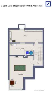 2-Split-Level-Etagen Keller + HWR & Zimmer mit Ausgang Terrasse - 
