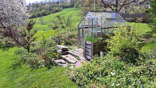Garten mit Gewächshaus - 