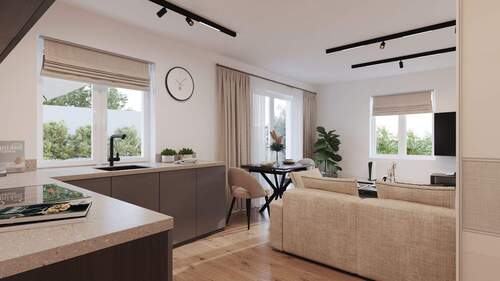 Visualisierung Kochen/Essen/Wohnen - 2 Zimmer Etagenwohnung in Landau an der Isar