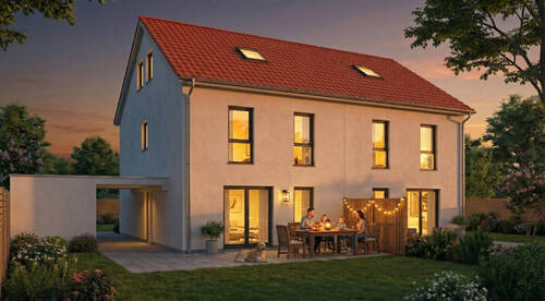 Abend Visualisierung - Neubau Doppelhaushälfte(Effizienzhaus40) mit vielen Gestaltungsmöglichkeiten in Winkelhaid - Lage am Waldrand