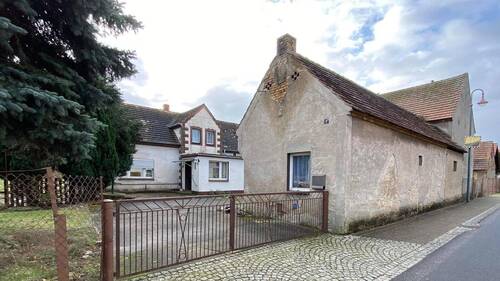 Hausansicht mit Nebengebäude - Sanierungsbedürftiges EFH mit großem Gru