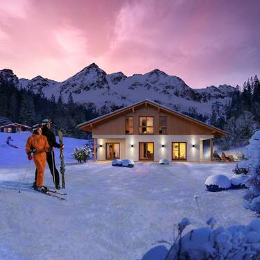 Ansicht Garten Winterabend - 5 Zimmer Einfamilienhaus in Fischbach bei Dahn