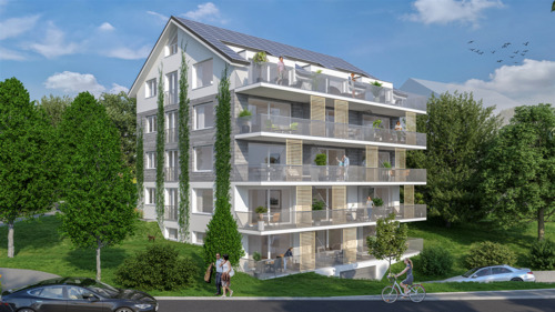 Visualisierung außen - NUR MIT WOHNBERECHTIGUNGSSCHEIN I Niedrigste Nebenkosten I NEUWERTIG I Wohnung 2.2: Lichtdurchflutete, wohngesunde 1,5 Zimmerwohnung in Überlingen
