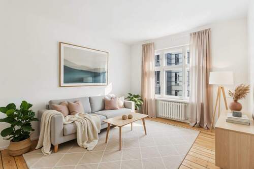 Wohnzimmer (KI generiert) - 2 Zimmer Etagenwohnung zum Kaufen in Berlin