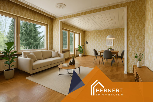 Wohnzimmer OG visualisiert - Wohnen mit Stil, Charme, Garten und Balkon was will man mehr?