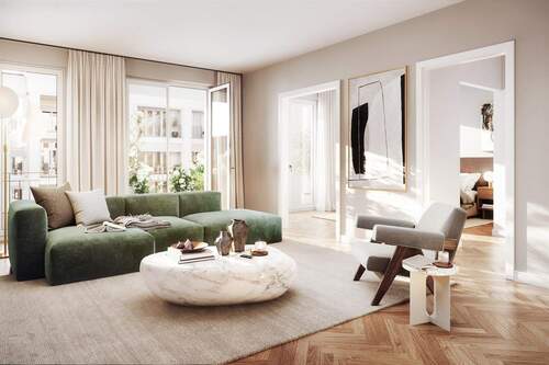 Etagenwohnung - Elegante 3-Zimmer-Wohnung inklusive Küche und Möbelpaket mit Süd-Balkon und 2 Bädern