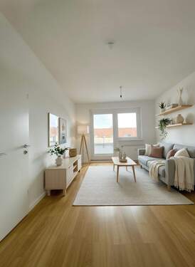 Wohnzimmer mit Balkon - (KI generiert) - Wohnen mit Flair in Köpenick : 3 Zimmer für Singles, Paare & Familien