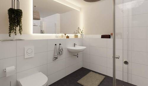 Modern gefliestes und barrierefreies Badezimmer - 1 Zimmer Etagenwohnung in Germersheim
