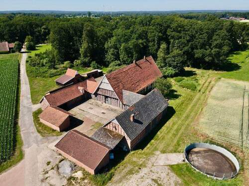 Luftaufnahme - Historischer Resthof mit Waldstück in 49637 Menslage OT Renslage!