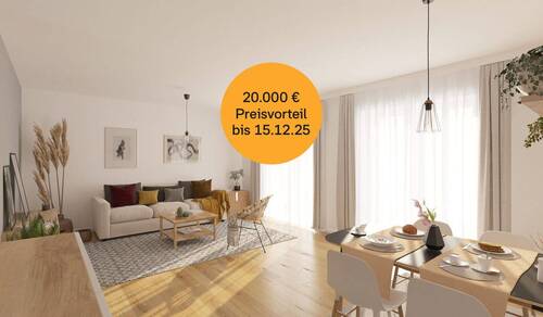 Visualisierung des Wohnzimmers im Einfamilienhaus - Ihr neues Familienzuhause - 500.990,00 EUR Kaufpreis, ca.  114,90 m² Wohnfläche