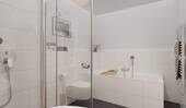 Modern gefliestes Badezimmer mit bodengleicher Dus - 
