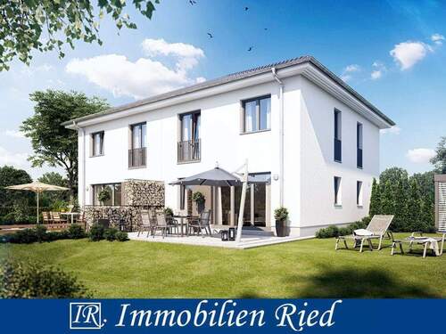 Hausansicht - Neubau einer modernen Doppelhaushälfte in grüner Umgebung im schönen Inning am Ammersee