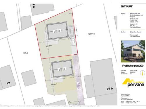 Freiflächenplan mit Grundstücksmarkierung - 