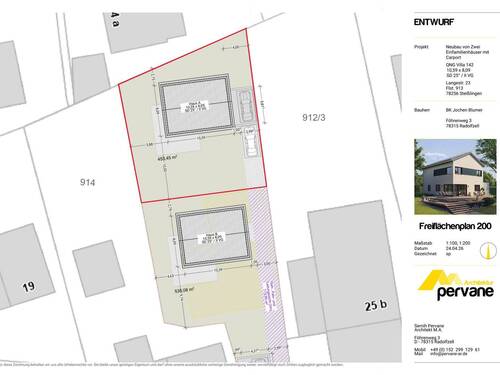Freiflächenplan mit Grundstücksmarkierung - 