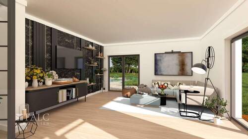 Einrichtungsbeispiel Wohnzimmer - Einfamilienhaus mit 188,40 m² in Dießen am Ammersee zum Kaufen