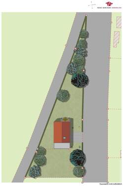 Lageplan - Büsche und Bäume entsprechen nicht der Realität – es handelt sich um ein rein illustratives Bild zur Veranschulichung - Grundstück in Unterhaching zum Kaufen