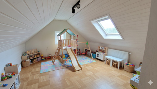 Visualisierung Spielbereich Kinder im Spitzboden - 