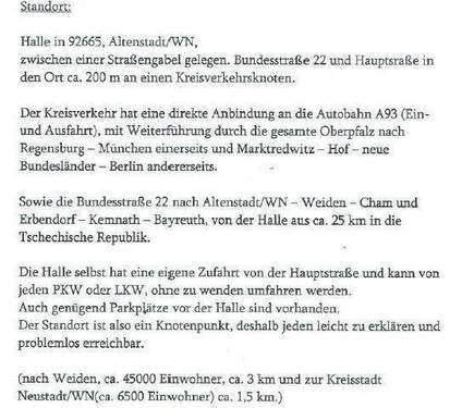 Standort - Lager- und Werkzeughalle Büroflächen mit 924 m² in sehr guter Lage und Anbindung zur Autobahn in Altenstadt WN zu vermieten