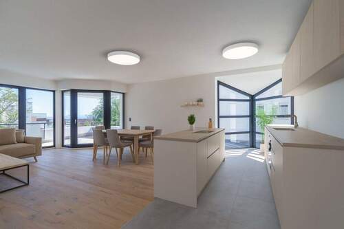 Wohnen-Essen-Küche möbliert - Zukunftssicher & modern: 4-Zi.-EG, Balkon & Garten, ebenerdig, ruhige Lage - provisionsfrei & sofort