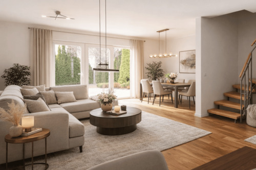 Wohnzimmer (Home-Staging) - 6 Zimmer Einfamilienhaus in Wiesbaden