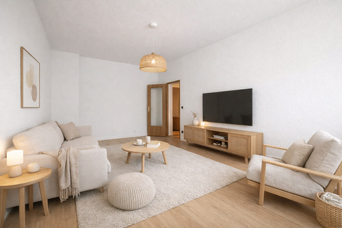 Visualisierung eines möglichen sanierten Zustands des Wohnzimmers - 1 Zimmer Etagenwohnung zum Kaufen in Berlin