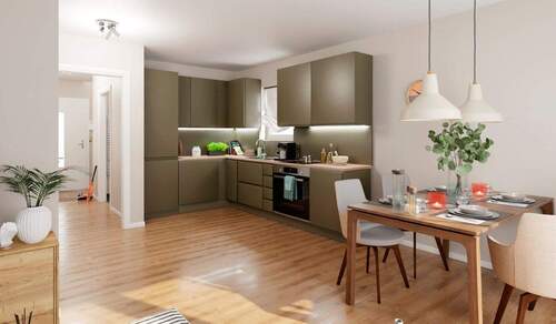 Die offene Wohnküche lädt zum gemeinsamen Kochen ein - Modernes und komfortables Effizienzhaus 55 am Störmthaler See