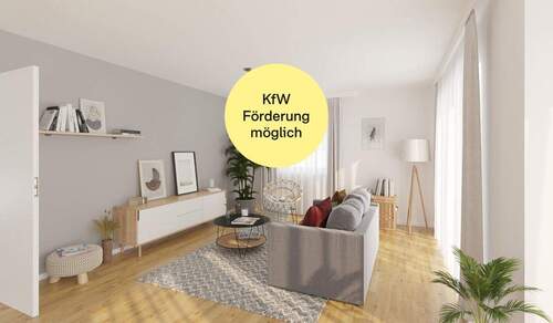 Visualisierung des Wohnzimmers des Einfamilienhauses_KfW - Ihr modernes Einfamilienhaus für die ganze Familie