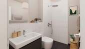 Modern gefliestes Bad mit bodengleicher Dusche im Erdgeschoss - 