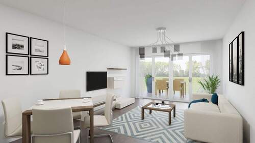 Wohnen - Achim-Uesen: Moderne NEUBAU-2-Zimmer-Wohnung mit 20 m² großer Terrasse & eigenem Gartenanteil