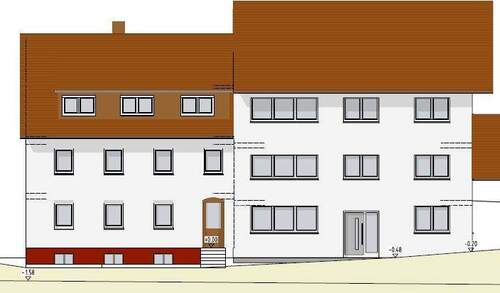 Hausfront - RESERVIERT: NEUBAU - Schlüsselfertig & Günstig - Attraktive, sonnige 4 Z-OG-Wohnung mit 2 Bädern auf 120m²