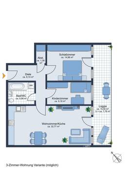 3-Zimmer Variante (möglich) - 