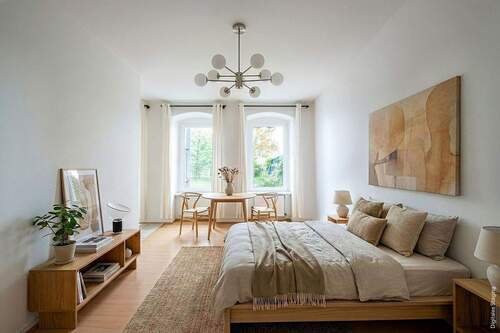 Wohn-und Schlafbereich - Ruhige 1-Zimmer-Wohnung mit Terrasse in Spreenähe