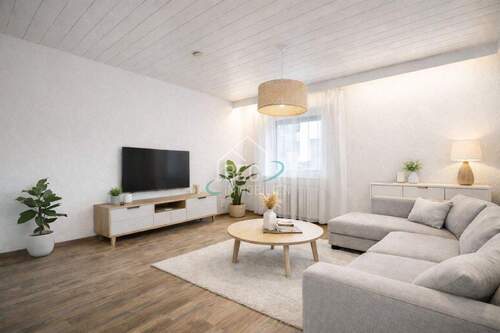 virtuell bearbeitetes Wohnzimmer - Lichtdurchflutete 2-Zimmer-Wohnung in Feldrandlage