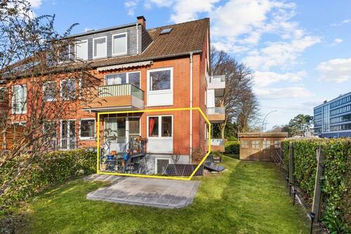 Gartenansicht eingezeichnet - 3 Zimmer Etagenwohnung zum Kaufen in Hamburg / Wandsbek