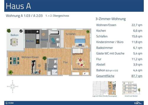 Haus A Wohnung A 103 und A 203 3 Zimmer - 