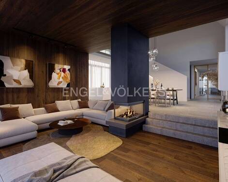 Visualisierung Wohnbereich mit Kamin - 