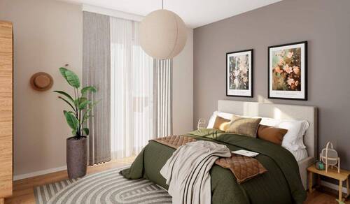 Ein Schlafzimmer, das Ruhe schenkt – mit natürlichem Licht dank bodentiefer Fenster und direktem Zugang zur Dachterrasse - 2 Zimmer Etagenwohnung zum Kaufen in Berlin