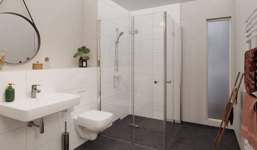 Modern gefliestes Bad mit bodengleicher Dusche - 2 Zimmer Etagenwohnung in Heringsdorf