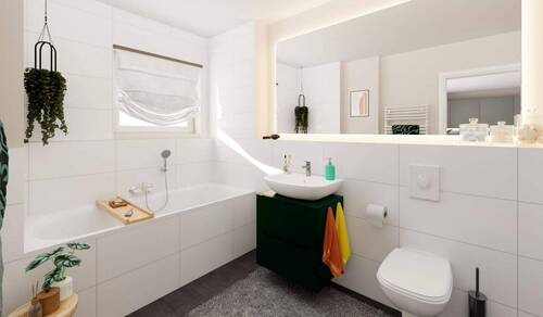 Badezimmer mit Badewanne und bodengleicher Dusche - Etagenwohnung mit 76,70 m&sup2; in Berlin zum Kaufen