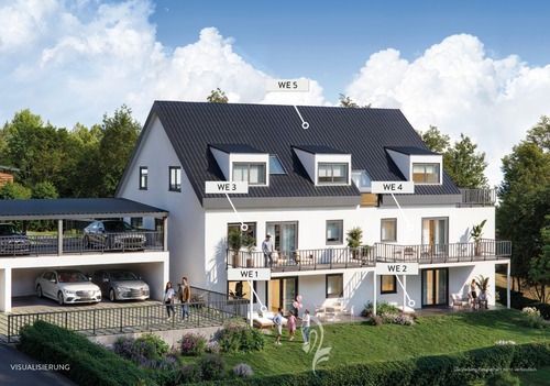 Visualisierung Aussenansicht mit Wohneinheiten - 4.5 Zimmer Dachgeschoßwohnung in Höchberg