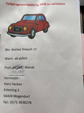 Foto - Tiefgaragenstellplatz Limburg - 50,00&nbsp;EUR Miete,