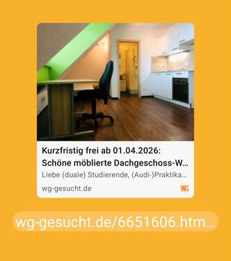 Foto - Wohnung in Ingolstadt zu vermieten 550€ warm 21 qm, voll möbliert