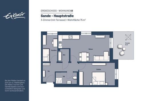 Foto - 3 Zimmer Erdgeschoßwohnung zur Miete in Sande