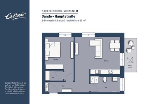 Foto - 2 Zimmer Etagenwohnung zur Miete in Sande