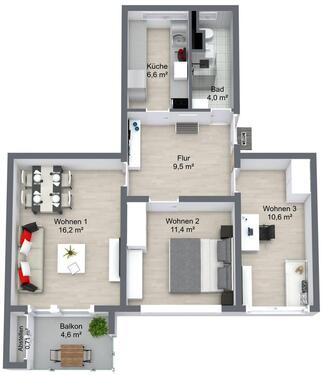 Foto - 3 Zimmer Etagenwohnung zur Miete in Schwedt (Oder)