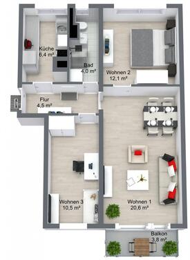 Foto - 3 Zimmer Etagenwohnung zur Miete in Schwedt (Oder)